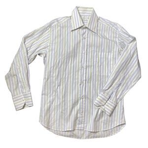 Loro Piana Mens Button Shirt White Striped Long Sleeve 15 3/4 40 Medium Slim